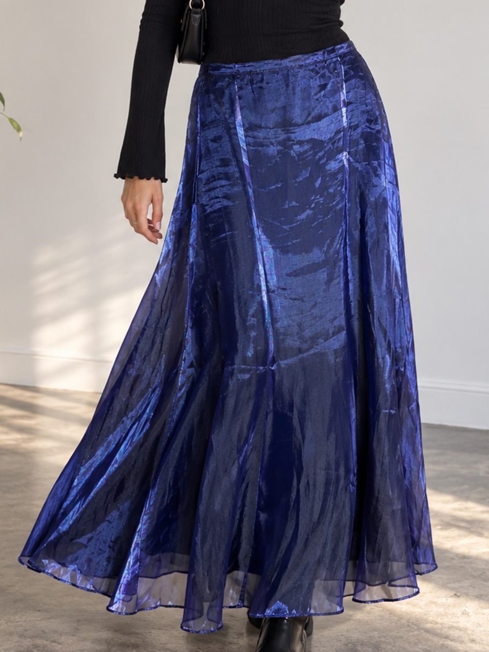Vintage Bechers Brook Blue Iridescent Sheer Maxi Skirt 90s Fairy Grunge Size 12